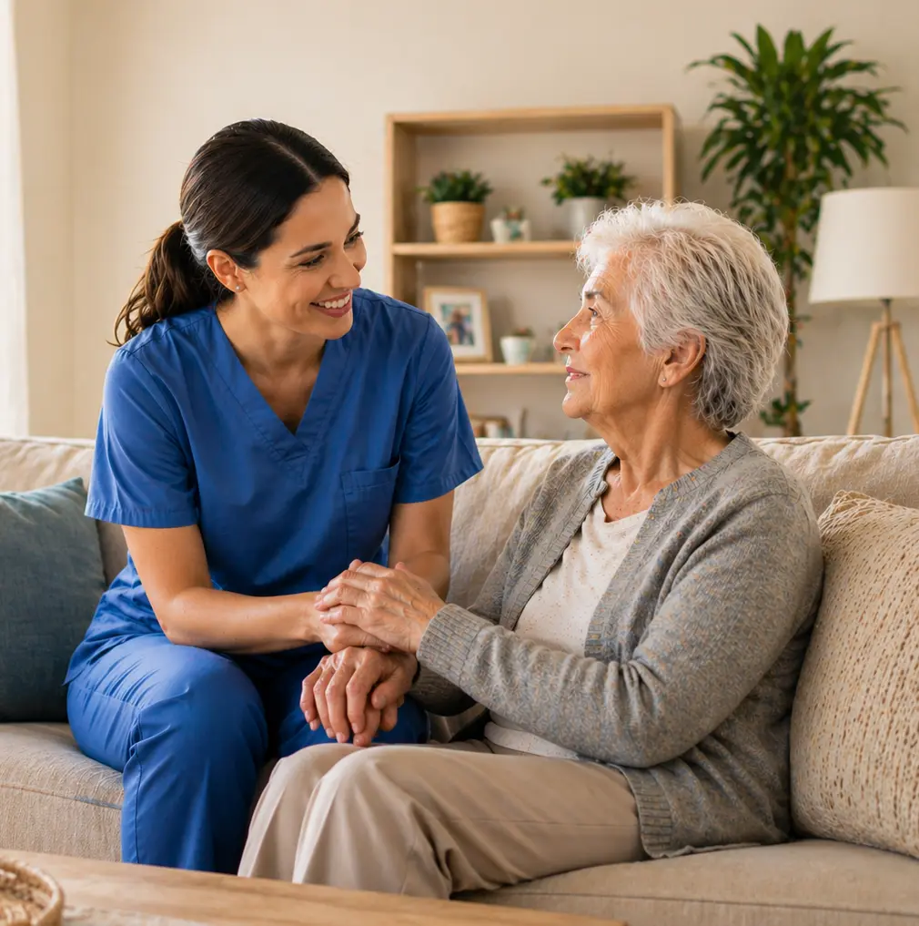Caregiver assisting a resident
